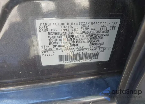 2013 Nissan Sentra Sl z USA, uszkodzony, nr VIN 3N1AB7AP7DL797944